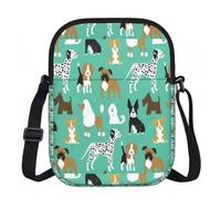 Zouey Bolso bandolera de poliéster con estampado de perros sobre fondo menta, bolso cruzado con cremallera - Bolso para mujer