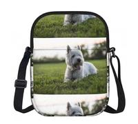 Zouey Bolso bandolera de poliéster con estampado de perros West Highland White Terrier de Westie Lawn, bolso cruzado con cremallera para mujer.