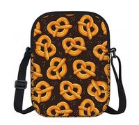 Zouey Bolso bandolera de poliéster con estampado de pretzels de dibujos animados, bolso cruzado con cremallera - Bolso para mujer