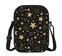 Zouey Bolso bandolera de poliéster con estrellas doradas sobre fondo negro, bolso cruzado con cremallera - Bolso para mujer