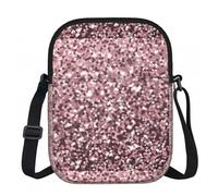 Zouey Bolso de hombro de poliéster con lentejuelas color oro rosa sobre fondo abstracto rosa, bolso cruzado con cremallera - Bolso para mujer