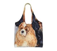 Zouey Bolso de lona de un solo hombro, bolso de lona para mujer, bolso de hombro, bolso de compras, Cavalier King Charles Spaniel negro dorado