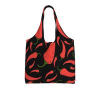 Zouey Bolso de lona de un solo hombro, bolso de lona para mujer, bolso de hombro, bolso de compras, chile rojo, comida, moda, negro