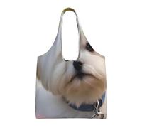 Zouey Bolso de lona de un solo hombro, bolso de lona para mujer, bolso de hombro, bolso de compras, estampado de perro maltés encantador