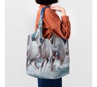 Zouey Bolso de lona de un solo hombro, bolso de lona para mujer, bolso de hombro, bolso de compras, estampado de caballo, caballo blanco