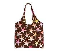 Zouey Bolso de lona de un solo hombro, bolso de lona para mujer, bolso de hombro, bolso de compras, estrellas de satén rosa sobre chocolate