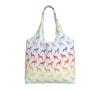 Zouey Bolso de lona de un solo hombro, bolso de lona para mujer, bolso de hombro, bolso de compras, perro boxer arcoíris (corto)
