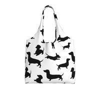 Zouey Bolso de lona de un solo hombro, bolso de lona para mujer, bolso de hombro, bolso de compras, perro salchicha negro