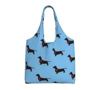 Zouey Bolso de lona de un solo hombro, bolso de lona para mujer, bolso de hombro, bolso de compras, perro salchicha en azul