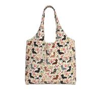 Zouey Bolso de lona de un solo hombro, bolso de lona para mujer, bolso de hombro, bolso de compras, perro salchicha con flores vintage, Doxie, Doxie, lindo perro salchicha.