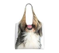 Zouey Bolso de lona de un solo hombro, bolso de lona para mujer, bolso de hombro, bolso de compras, perro collie barbudo con nariz divertida