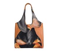 Zouey Bolso de lona de un solo hombro, bolso de lona para mujer, bolso de hombro, bolso de compras, pintura al óleo de un lindo perro salchicha.