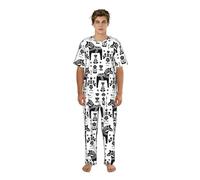 Zouey Caballo Daleclarian de Arte Popular Sueco Dala, Conjunto de Pijama de Manga Corta para Hombre con Cuello Redondo y Bolsillos.,As Shown,M