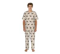 Zouey Conjunto de Pijama de Manga Corta para Hombre con Estampado de Perro Airedale Terrier, Cuello Redondo y Bolsillos.,As Shown,M