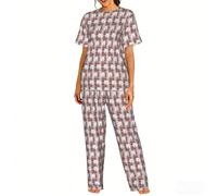 Zouey Conjunto de Pijama de Manga Corta para Mujer con Cuello Redondo y Bolsillos, Ropa de Dormir, All My Besties Are Westies,As Shown,L