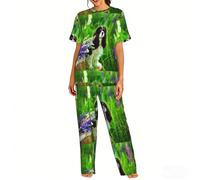 Zouey Conjunto de Pijama de Manga Corta para Mujer con Cuello Redondo y Bolsillos, Ropa de Dormir, Cavalier King Charles Spaniel Dog Lupin Flowers,As Shown,3XL