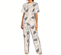 Zouey Conjunto de Pijama de Manga Corta para Mujer con Cuello Redondo y Bolsillos, Ropa de Dormir, Old English Sheepdog,As Shown,M