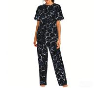 Zouey Conjunto de Pijama de Manga Corta para Mujer con Cuello Redondo y Bolsillos, Ropa de Dormir, símbolos de química química.,As Shown,S