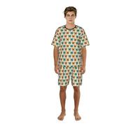 Zouey Conjunto de Pijama para Hombre: camisón de Cuello Redondo con Bolsillos, Manga Corta y Pantalones Cortos, Color Crema Happy Staffy.,One Size,3XL