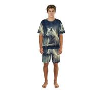Zouey Conjunto de Pijama para Hombre: camisón de Cuello Redondo con Bolsillos, Mangas Cortas y Pantalones Cortos, Estampado Grey Wolf In Moonlight (Lobo Gris a la luz de la Luna).,One Size,2XL