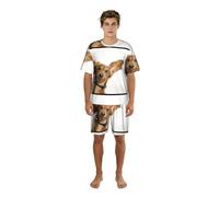 Zouey Conjunto de Pijama para Hombre: camisón de Cuello Redondo con Bolsillos, Mangas Cortas y Pantalones Cortos, Estampado de Cachorro de Terrier Ruso sobre Fondo Blanco.,One Size,S