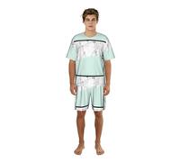 Zouey Conjunto de Pijama para Hombre: camisón de Cuello Redondo con Bolsillos, Mangas Cortas y Pantalones Cortos, mármol Blanco auténtico, Color Verde Menta Pastel.,One Size,S