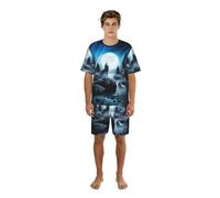 Zouey Conjunto de Pijama para Hombre: camisón de Cuello Redondo con Bolsillos, Mangas Cortas y Pantalones Cortos, El resentimiento del Lobo.,One Size,2XL