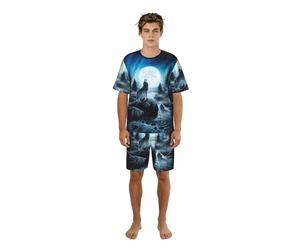 Zouey Conjunto de Pijama para Hombre: camisón de Cuello Redondo con Bolsillos, Mangas Cortas y Pantalones Cortos, El resentimiento del Lobo.,One Size,2XL