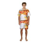 Zouey Conjunto de Pijama para Hombre con Cuello Redondo, Bolsillos, Manga Corta y Pantalones Cortos, Estampado de Hojas Naranjas del Bosque otoñal.,One Size,2XL