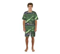 Zouey Conjunto de Pijama para Hombre con Cuello Redondo, Bolsillos, Manga Corta y Pantalones Cortos, Estampado de Mantis Religiosa Verde.,One Size,M