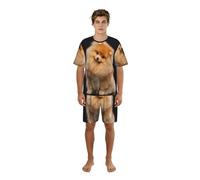 Zouey Conjunto de Pijama para Hombre con Cuello Redondo y Bolsillos, Camisa de Manga Corta y Pantalones Cortos, Estampado de Cachorro de Perro Pomerania.,One Size,XL