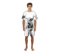 Zouey Conjunto de Pijama para Hombre con Cuello Redondo y Bolsillos, Manga Corta, pantalón Corto y camisón, Retrato de una Vaca de Las Tierras Altas,One Size,2XL