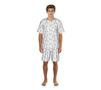 Zouey Conjunto de Pijama para Hombre con Cuello Redondo y Bolsillos, Manga Corta, pantalón Corto y Estampado de Perro Pug en Blanco y Negro.,One Size,M