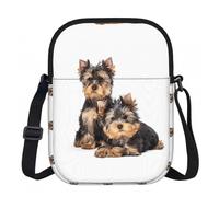 Zouey Dos cachorros de Yorkshire Terrier, bolso de hombro de poliéster, bolso cruzado con cremallera - Bolso para mujer