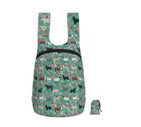 Zouey Mochila plegable de almacenamiento de poliéster, portátil, para viajes y compras, con cremalleras, diseño de animales de granja: vaca, oveja y cabra.