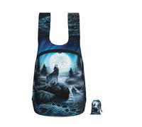 Zouey Mochila plegable de almacenamiento de poliéster, portátil, para viajes y compras, reutilizable, con cremalleras, El resentimiento del lobo