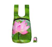 Zouey Mochila plegable de almacenamiento de poliéster, portátil, para viajes y compras, reutilizable, con cremalleras, flor de loto y capullo.