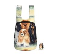 Zouey Mochila plegable de almacenamiento de poliéster, portátil, para viajes y compras, reutilizable, con cremalleras, color negro. Cavalier King Charles Spaniel dorado.