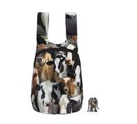 Zouey Mochila plegable de almacenamiento de poliéster, portátil, para viajes y compras, reutilizable, con cremalleras, animales de granja, vacas lecheras.