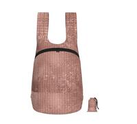 Zouey Mochila plegable de almacenamiento de poliéster, portátil, para viajes y compras, reutilizable, con cremalleras, hermoso brillo oro rosa moderno.