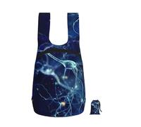 Zouey Mochila plegable de poliéster para almacenamiento, portátil, para viajes y compras, reutilizable, con cremalleras, neurología de células cerebrales en 3D.