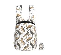 Zouey Mochila plegable de poliéster, portátil, ideal para viajes y compras, con cremalleras, estampado de perros pastores alemanes trotando y huellas de patas.