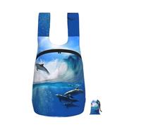 Zouey Mochila plegable de poliéster, portátil, para viajes y compras, con cremalleras, diseño de cuatro delfines en el mar de las ballenas.