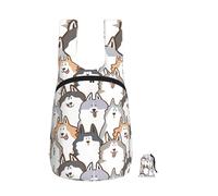 Zouey Mochila plegable de poliéster, portátil, para viajes y compras, con cremalleras, diseño de perro husky siberiano de dibujos animados.