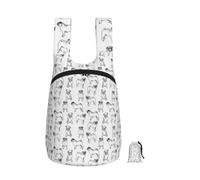 Zouey Mochila plegable de poliéster, portátil, para viajes y compras, con cremalleras, diseño de perro pug en blanco y negro.