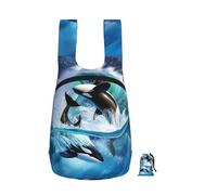 Zouey Mochila plegable de poliéster, portátil, para viajes y compras, reutilizable, con cremalleras, diseño de orcas y ballenas asesinas.