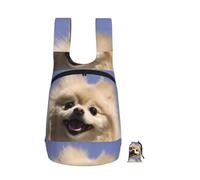 Zouey Mochila plegable de poliéster, portátil, para viajes y compras, reutilizable, con cremalleras y estampado de un Pomerania feliz.