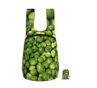 Zouey Mochila plegable de poliéster, portátil, para viajes y compras, reutilizable, con cremalleras y estampado de coles de Bruselas verdes.