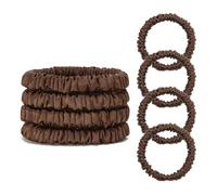 ZOUIQSS Coleteros ajustados de seda de morera 100 % pura, 4 unidades, elásticos que no dañan el cabello, soporte para cola de caballo para mujeres, cuidado diario del cabello suave (café)