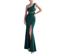 ZouoYYii Vestidos largos de verano para mujer, ajustados con diamantes, sexy, con un solo hombro, vestidos de noche para fiesta, EN8, M